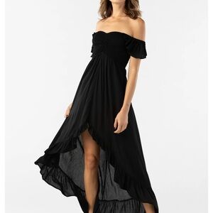 Tiare Hawaii Black Brooklyn Off-Shoulder High Low Dress